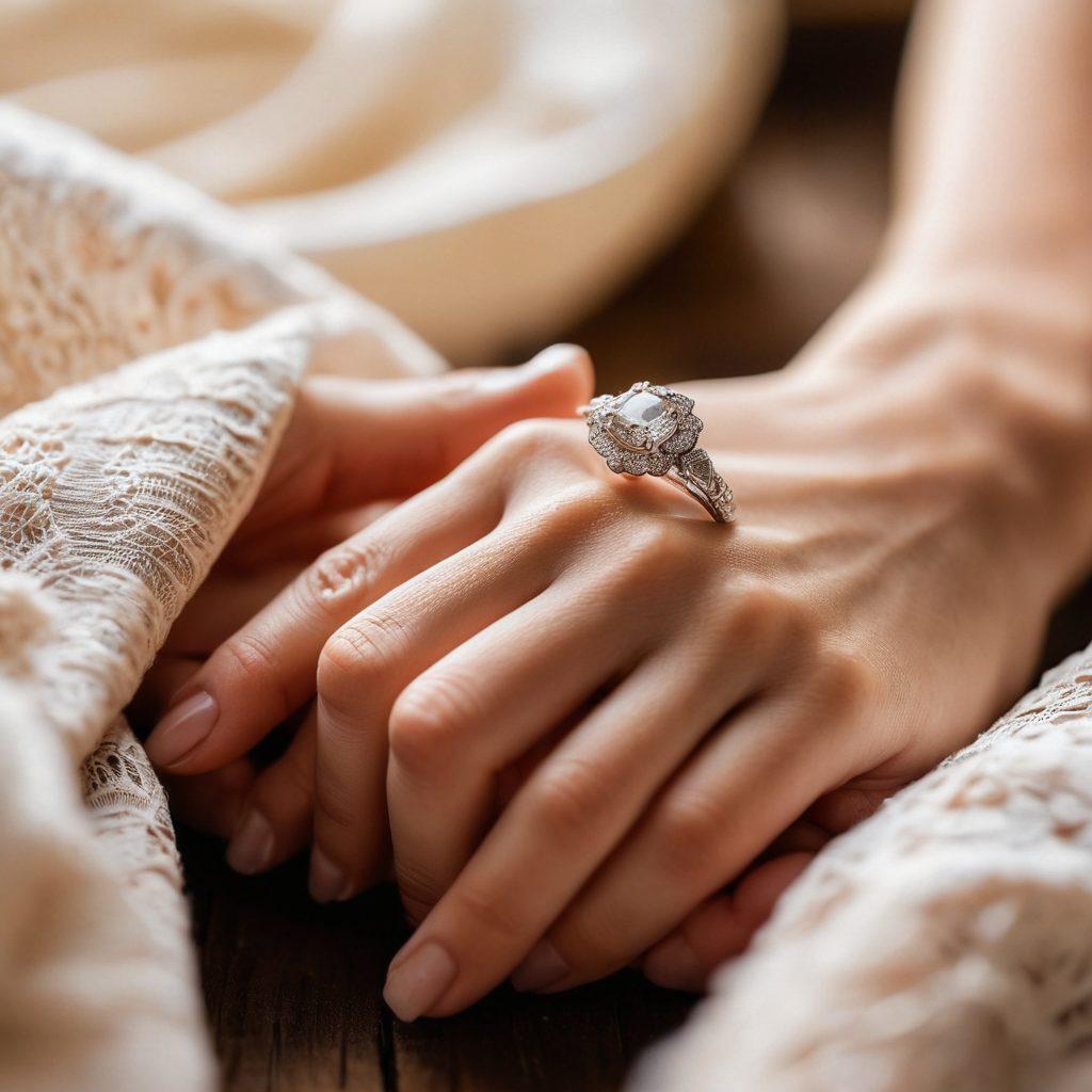 An elegant display of budget-friendly promise rings, elegantly arranged on a wooden surface, with soft natural light highlighting the rings' intricate designs. Surrounding the rings are subtle hints of romantic elements, such as delicate flowers or soft fabrics that evoke a sense of love and commitment. In the background, a faint silhouette of a couple holding hands can be seen, symbolizing partnership and dedication. Artistic bokeh effects enhance the emotional appeal. soft focus. romantic ambiance. vibrant colors.